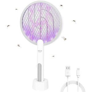 USB Rechargeable Electric Fly Swatter, 1200mAh with Charging Base, Home Night La